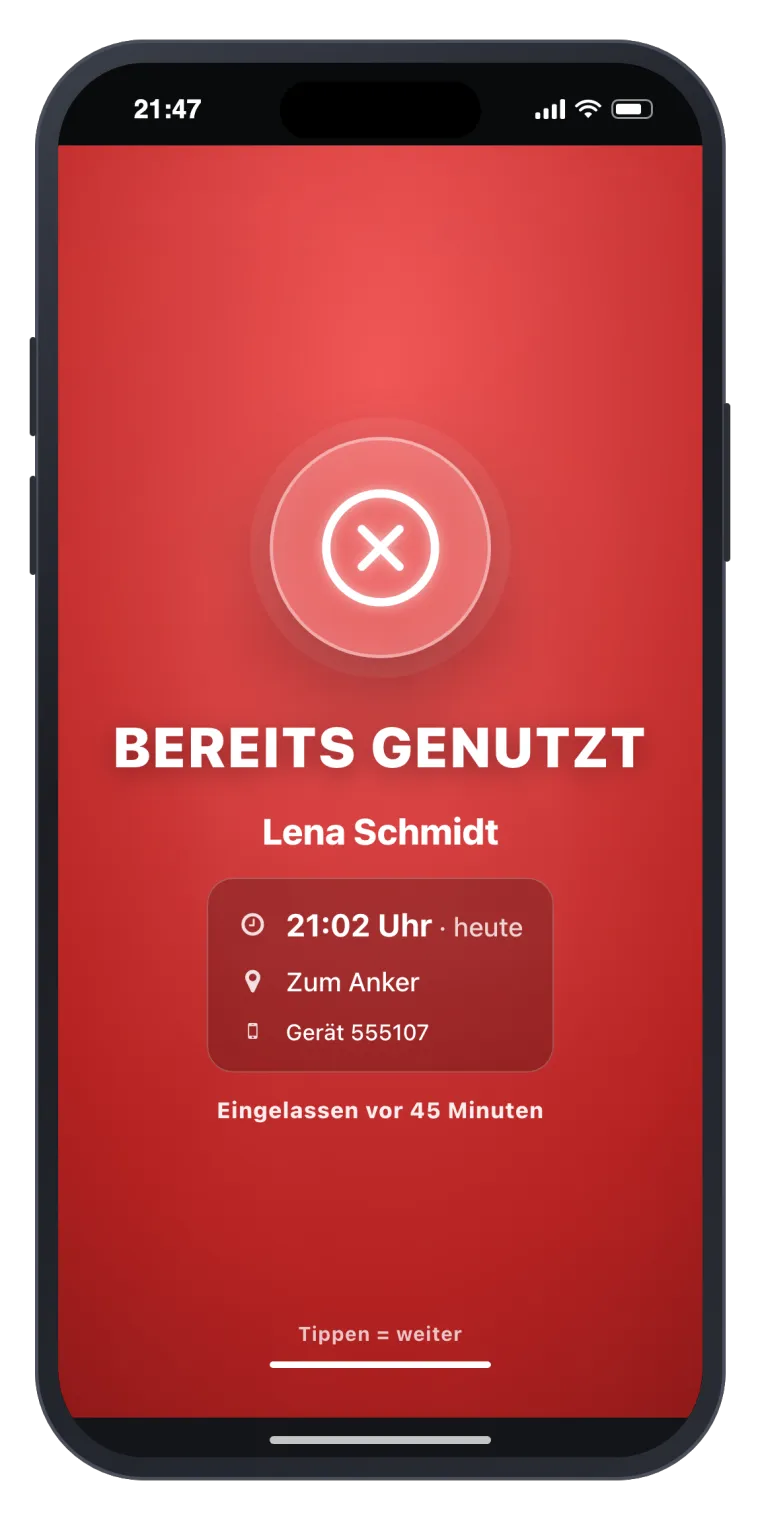 Ergebnis: Ticket bereits genutzt